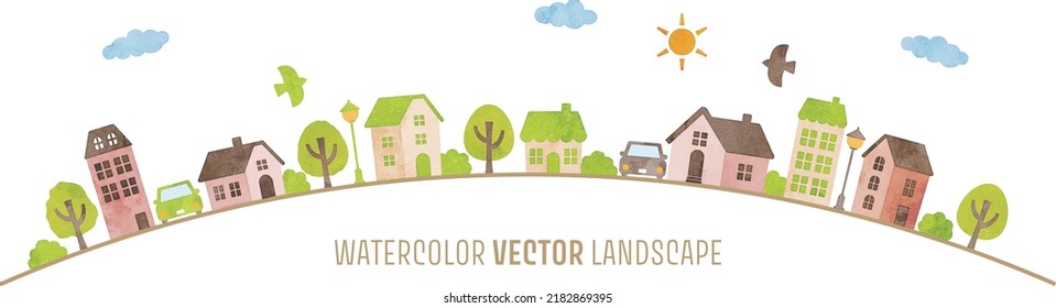 watercolor hand drawn vector landscape (brown and green)