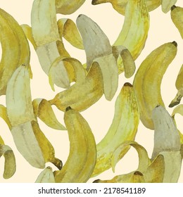 
Watercolor hand drawn vector seamless pattern banana