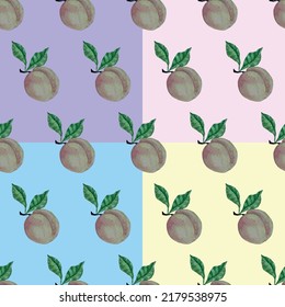 Vector de color de agua, de forma manual, sin costuras, de melocotones rosados y amarillos, hojas
