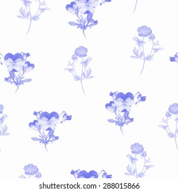 Watercolor hand drawn vector seamless floral pattern with beautiful  garden pansy 
