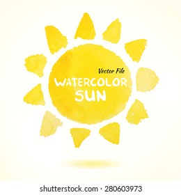 Watercolor Hand Drawn Vector Sun. Isolated Vector Watercolor Hand Drawn Paint Design Element. Colorful background for business design. Advertisement and presentation background. Watercolor Sun