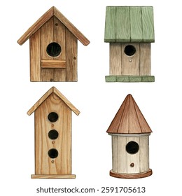 Aquarela mão desenhada vintage birdhouse com flores