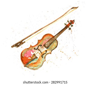 watercolor hand drawn violin