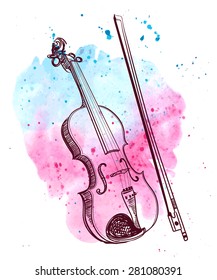 watercolor hand drawn violin with splash