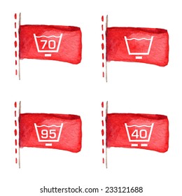 Watercolor hand drawn washing symbol, eps10. Washing clothes symbols 