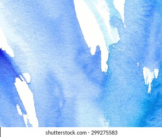 Watercolor hand drawn water stroke paper torn texture. Artistic wet brush painted smudges vector background. Abstract blue violet white illustration. Design card for banner, decoration, template, web