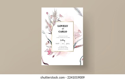 Watercolor hand drawn wedding invitation card template