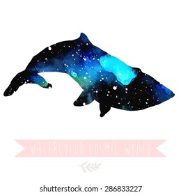 watercolor hand drawn whale on white background. can be used for greeting cards, party invitations, for t-shirt design etc