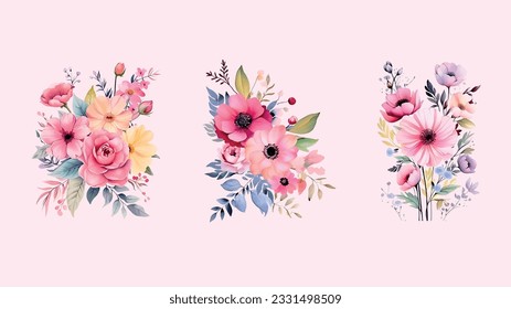 Watercolor hand drawn wild Flower Clipart Set Floral vector illustrations Simple Elegant Designs, Wallpapers individual elements wreaths, wedding invitations, anniversary, birthday, postcard greetings