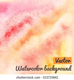 Watercolor hand drawn yellow and orange background. Vector illustration