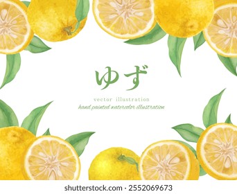 Watercolor hand drawn yuzu vector illustration set Translation: Yuzu