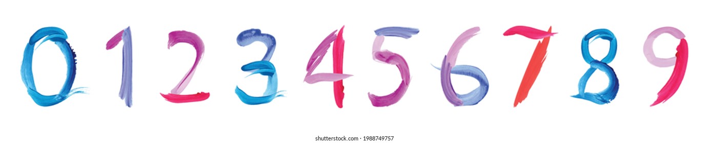 Watercolor hand drown numbers from 0 to 9, colorful illustration