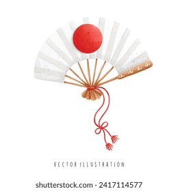 Watercolor of Hand Fan, Japanese Culture. Travel and Landmark. Vector Illustration