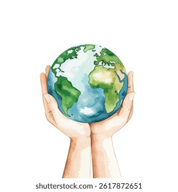 watercolor A hand holding a small globe illustration	