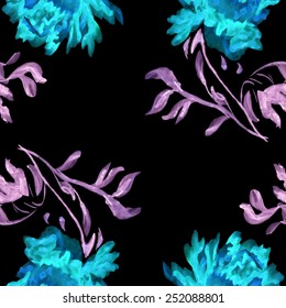 Watercolor hand pain flower, seamless pattern. Vector illustration.