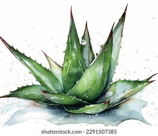 Pintada ilustración de la planta de aloe Vera a mano acuarela. objeto aislado en fondo blanco