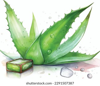 Pintada ilustración de la planta de aloe Vera a mano acuarela. objeto aislado en fondo blanco