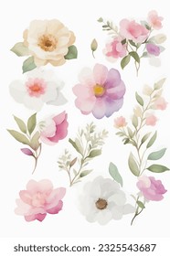 Watercolor hand painted Butterfly Rose peony flower sparrow bird