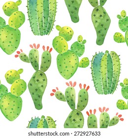 Watercolor hand painted cactus plant seamless pattern