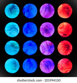 Watercolor hand painted circle shape design elements. Vector set.