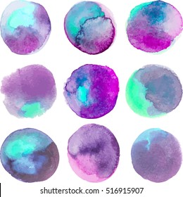 Watercolor hand painted circle shape design elements, vector illustration