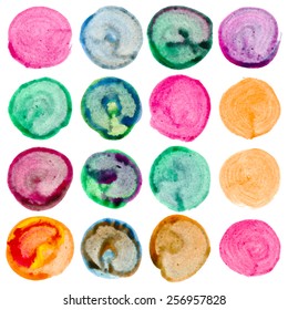 Watercolor hand painted circles set. Vector illustration.