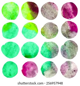 Watercolor hand painted circles set. Vector illustration.