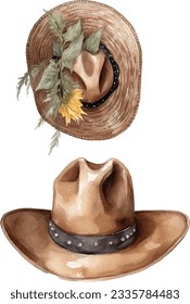 Watercolor hand painted cowboy hat