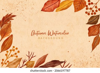 Watercolor hand painted design autumnal leaves background