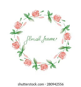 Watercolor hand painted floral frame. Vector illustration