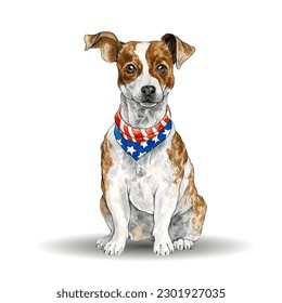 Watercolor hand painted illustration of a Jack Russell Terrier. Vector dog pet breed Jack Russell portrait. 