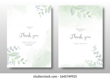 Watercolor hand painted invitation template card. Beautiful foliage background use for wedding, invitation, posters, banners, save the date, website, greeting cards.