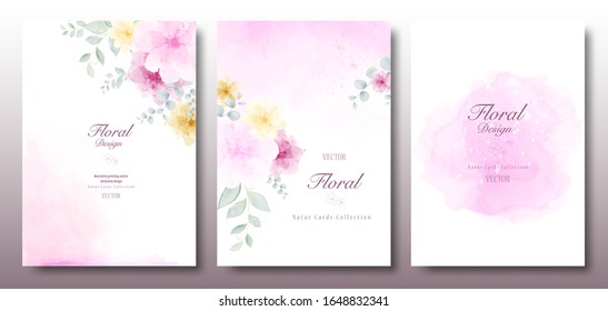 Watercolor hand painted invitation template card. Beautiful foliage background use for wedding, invitation, posters, banners, save the date, website, greeting cards.