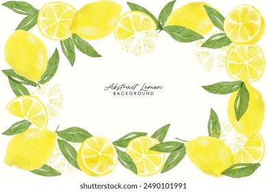 Watercolor Hand Painted Lemons Pattern Background. Spring, Summer Concept Background. Summer card with lemon branch. Design elements with citrus fruits