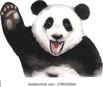 Watercolor hand painted panda bear illustration