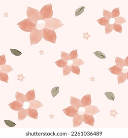 Watercolor hand painted pattern with pink flowers and little green leaves. Print for wedding invitations, save the date or greeting cards