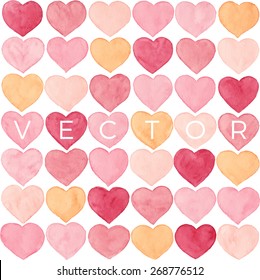 Watercolor hand painted pattern. Tracing vector background with hearts in warm pastel colors. For wedding decorations or on St. Valentine's day.