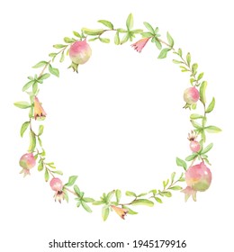 watercolor hand painted pomegranate wreath frame  isolated on white background