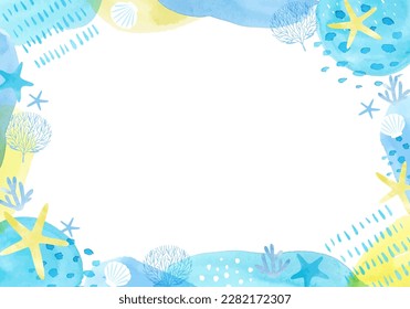 Watercolor hand painted sea creatures. Vector illustration frame.