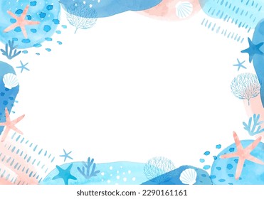 Watercolor hand painted sea creatures. Vector illustration frame.