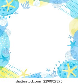 Watercolor hand painted sea creatures. Vector illustration frame.