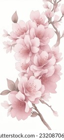 Watercolor hand painted seamless pattern with beautiful blooming branches.