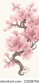 Watercolor hand painted seamless pattern with beautiful blooming branches.