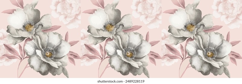 Watercolor hand painted seamless pattern with beautiful blooming branches.

