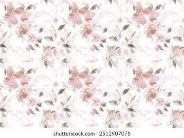 Watercolor hand painted seamless pattern with beautiful orchids and herbs. Beautiful watercolor pattern for textile design with textures and effects.