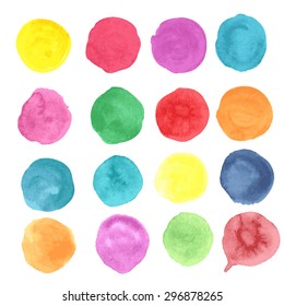 Watercolor hand painted spots set, vector illustration