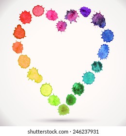 Watercolor hand painted vector circle round heart isolated on a white background. Colorful template for your design. Concept - love, relationship, art, painting