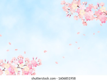 Watercolor hand painted wind cherry blossom and sky background illustration 02