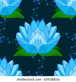 Watercolor hand painting of abstract blue flowers, seamless pattern vector background.