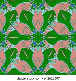 Watercolor hand painting of abstract blue leaves, seamless pattern vector background.